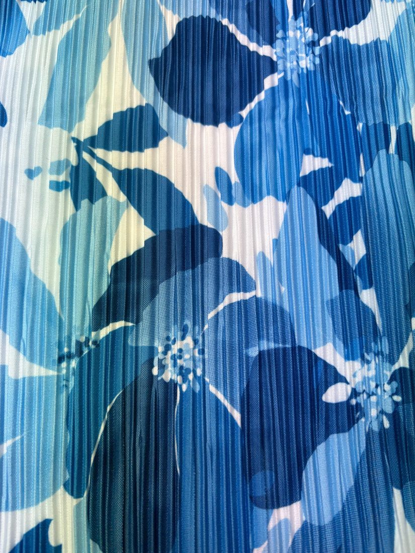 Azure Bloom abstract floral plissé satin close-up