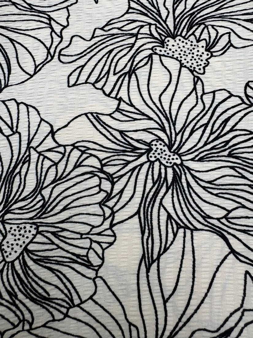 Inkline outline floral crinkle crepe close-up