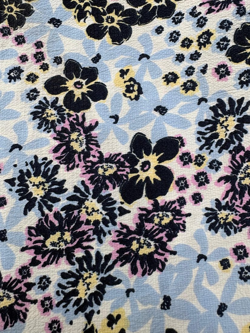 Midnight Meadow ditsy floral moss crepe close-up